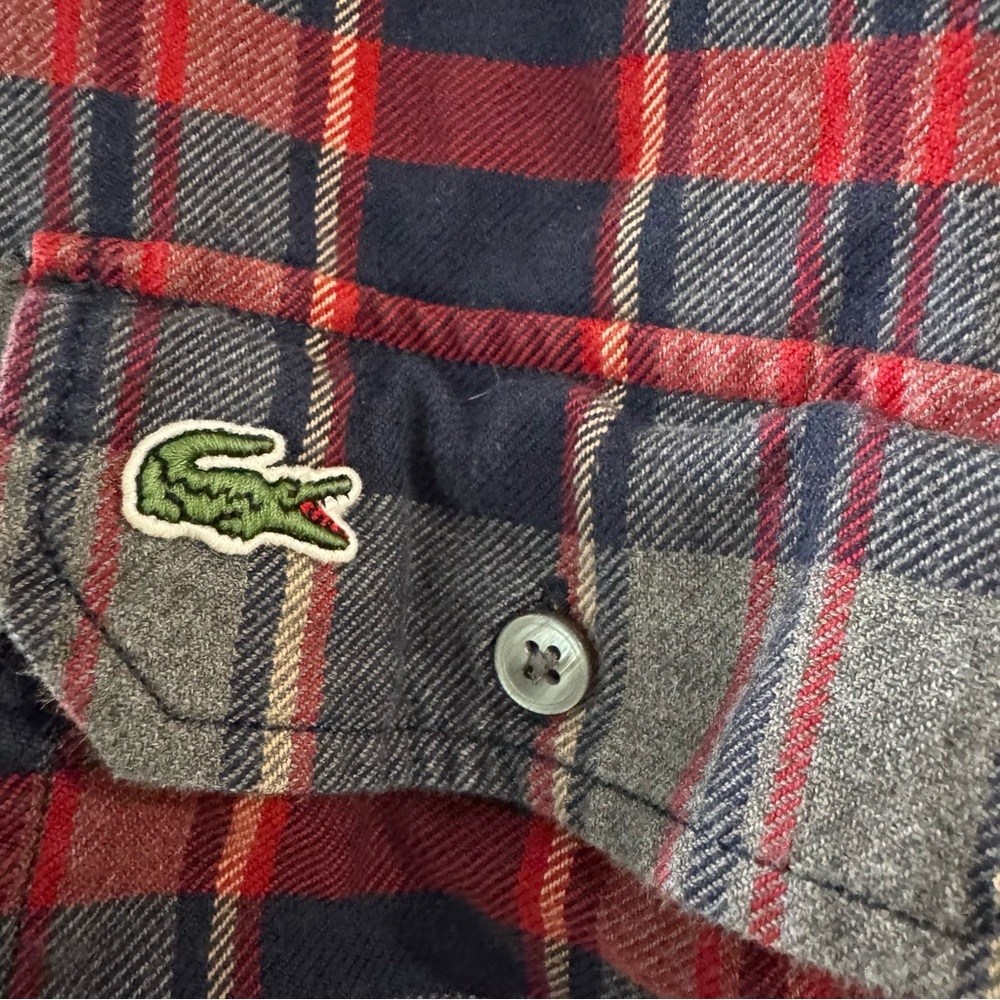Lacoste‎ Men’s Plaid Flannel Button Down Casual Shirt Double Pocket sz 38 Small - Picture 4 of 7